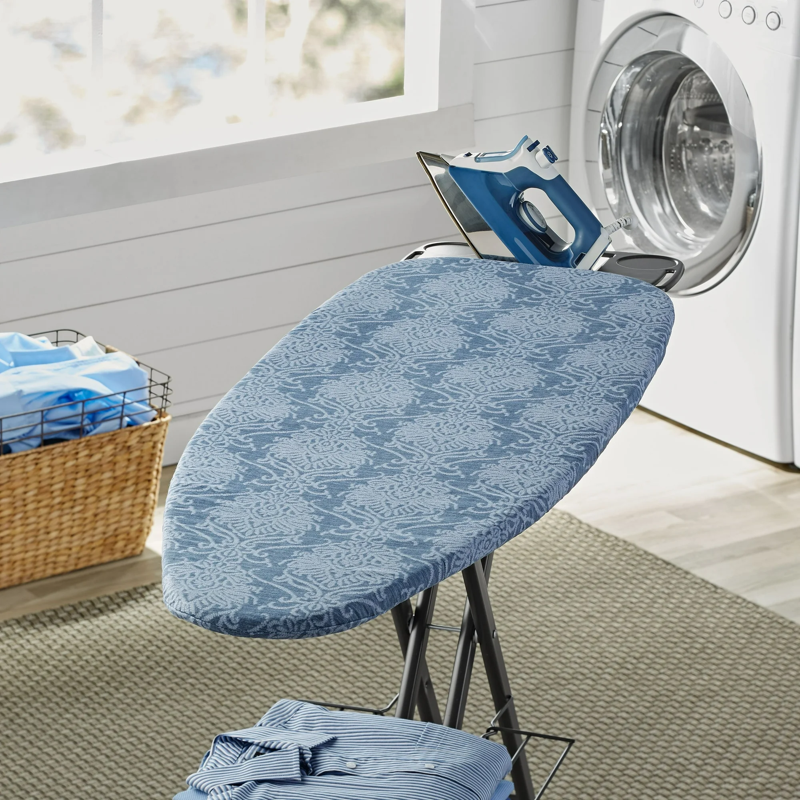 Better Homes & Gardens Ironing Board Cover - 18x54 Cotton Recycled Polyester Felt Padded Reversible Scorch Resistant Multicolor Blue/Gray Pattern To Solid Blue