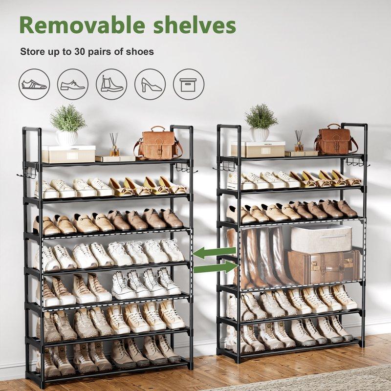 BGTREND 7 Tiers Shoe Rack Shoe Storage Organizer 25-30 Pairs Joinable Utility Metal Shoe Shelf For Entryway Hallway Closet (46.5 Inches Black)