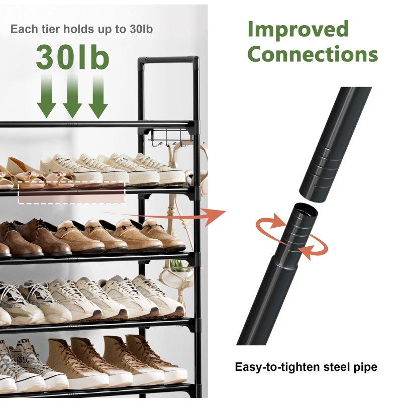 BGTREND 7 Tiers Shoe Rack Shoe Storage Organizer 25-30 Pairs Joinable Utility Metal Shoe Shelf For Entryway Hallway Closet (46.5 Inches Black)