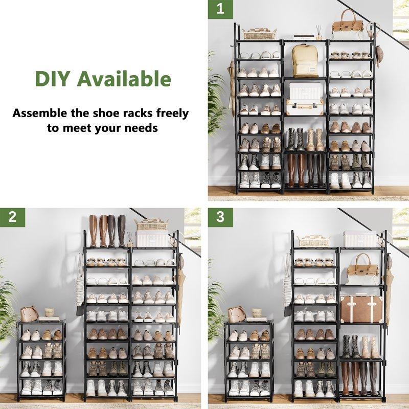 BGTREND 9 Tiers Large Shoe Rack 3 Columns Metal Shoe Storage Organizer 50-55 Pairs Joinable Shoe Tower For Closet Entryway (62 Inches Black)