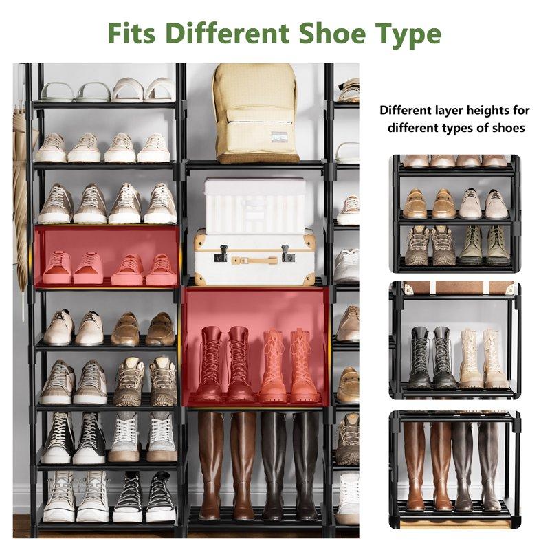 BGTREND 9 Tiers Large Shoe Rack 3 Columns Metal Shoe Storage Organizer 50-55 Pairs Joinable Shoe Tower For Closet Entryway (62 Inches Black)