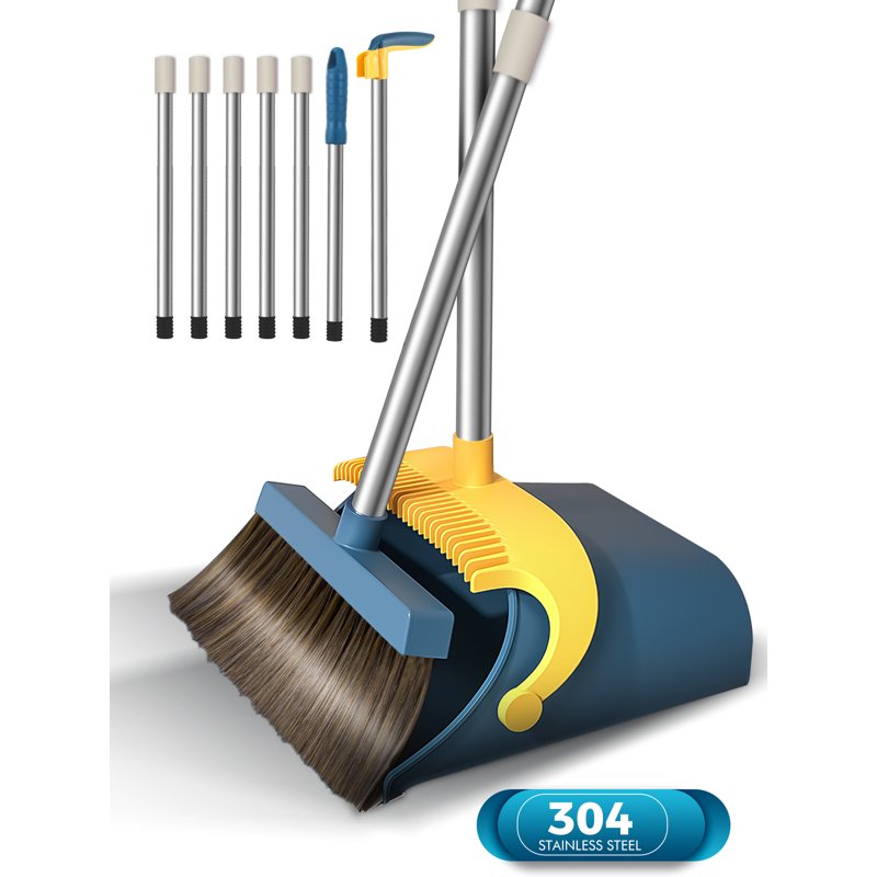 BIMZUC Upgrade Broom and Dustpan Set for Home Self-Cleaning with Dustpan Teeth 51.2in Stand up Blue BIMZUC Upgrade Broom and Dustpan Set for Home Self-Cleaning with Dustpan Teeth 51.2in Stand up Blue