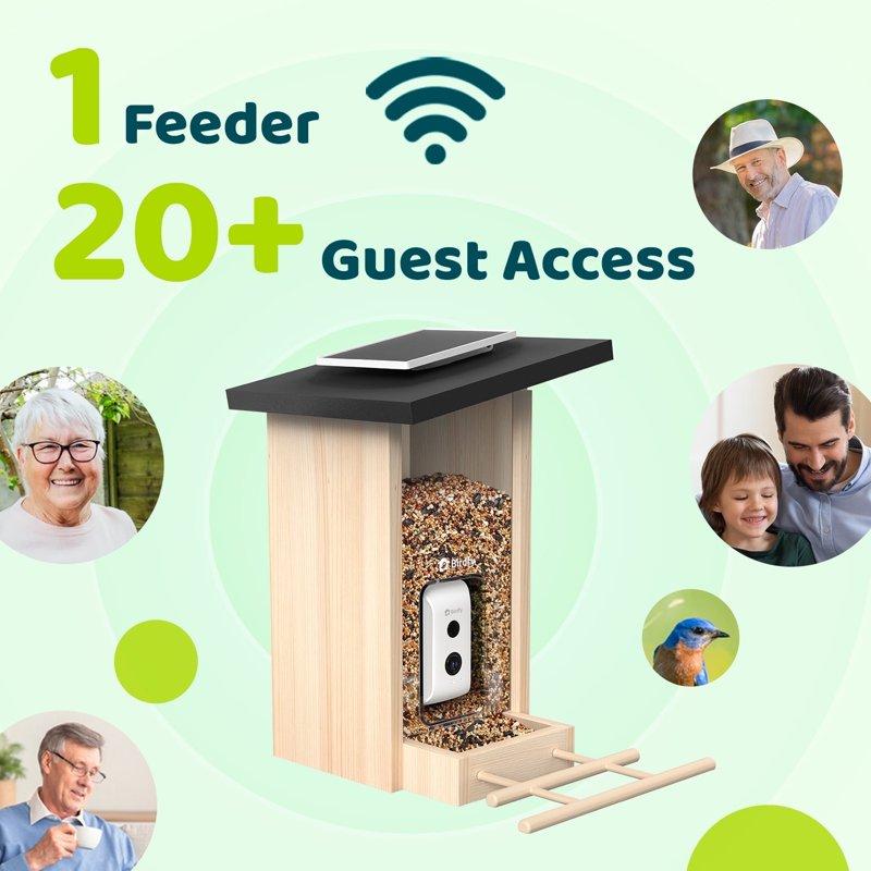 Birdfy Smart Bird Feeder With Camera Bird Watching Camera With Solar Panel AI Identify 6000+ Species Eco-friendly Wooden Ideal Gift Ebony
