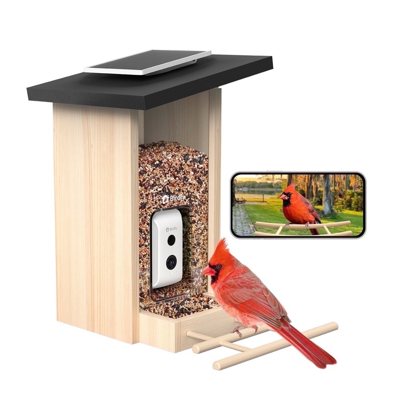 Birdfy Smart Bird Feeder with Camera Bird Watching Camera with Solar Panel AI Identify 6000+ Species Eco-friendly Wooden Ideal Gift Ebony