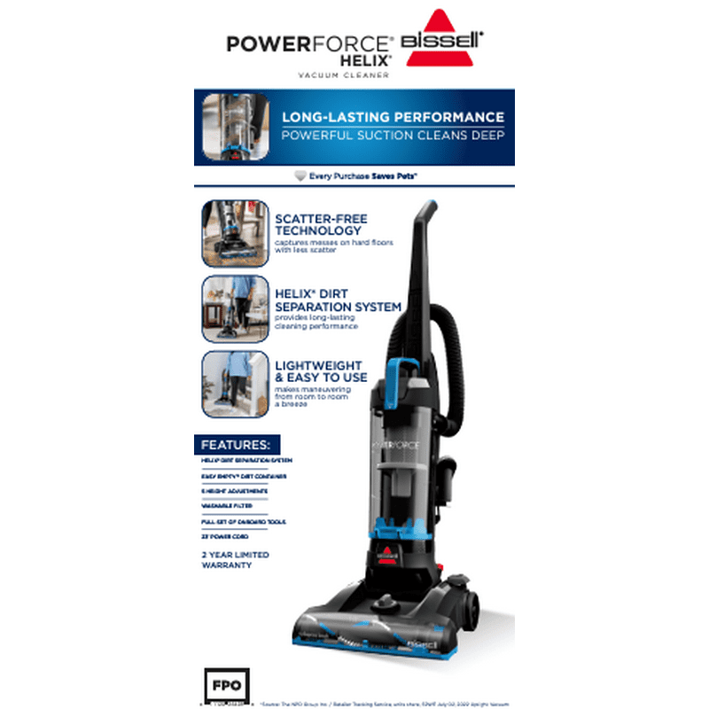 BISSELL PowerForce Helix Bagless Upright Vacuum Pet Friendly Scatter-Free Technology Helix Dirt Separation System Lightweight 3313 Blue & Black
