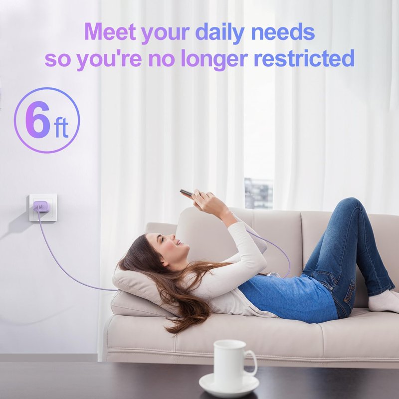 Bkayp IPhone Charger [Apple Mfi Certified] 2 Pack 20W PD USB C Wall Charger With 6ft Fast Charging Cables Compatible With IPhone 14/13/12/11 Purple