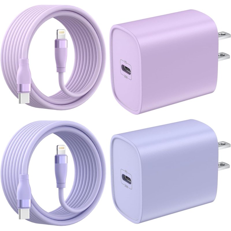 Bkayp iPhone Charger [Apple Mfi Certified] 2 Pack 20W PD USB C Wall Charger with 6ft Fast Charging Cables Compatible with iPhone 14/13/12/11 Purple