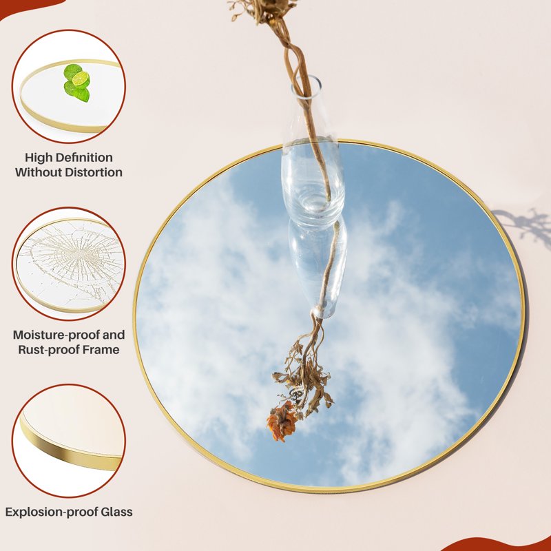 Blorly 20 Inch Circle Wall Round Mirror For Over Sink Gold Metal Frame Bathroom Decorative Vanity Mirror For Living Room Entryway
