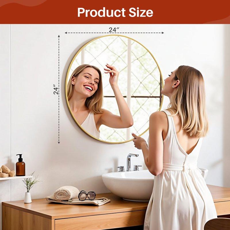 Blorly 20 Inch Circle Wall Round Mirror For Over Sink Gold Metal Frame Bathroom Decorative Vanity Mirror For Living Room Entryway