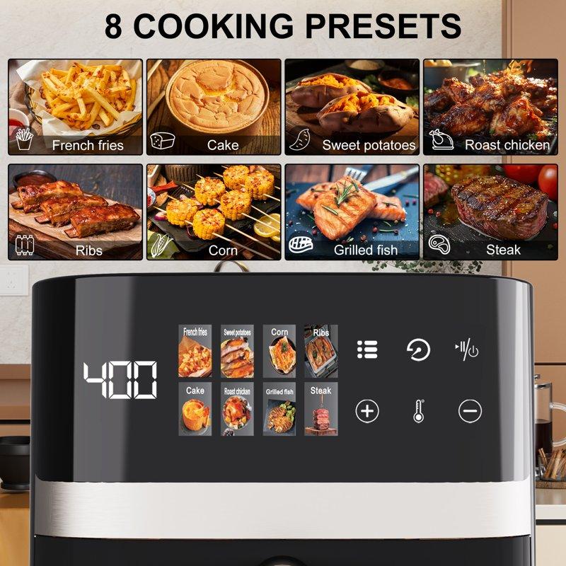Bluebow 6QT Air Fryer 8-in-1 Electric Hot Oven With Digital LED Touchscreen Visible Window 1500W New Black