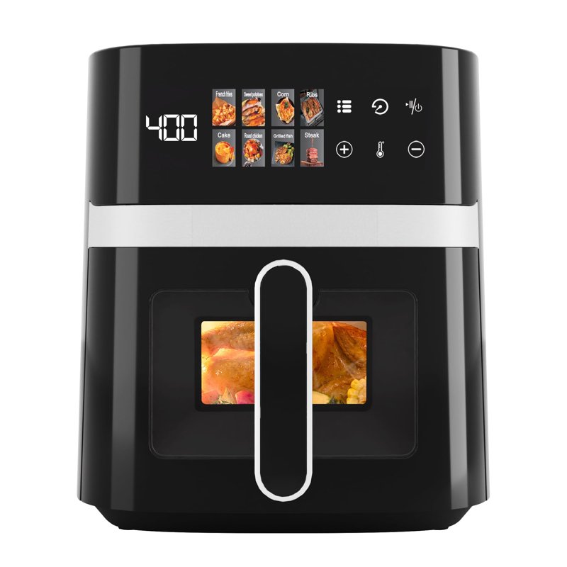 Bluebow 6QT Air Fryer 8-in-1 Electric Hot Oven with Digital LED Touchscreen Visible Window 1500W New Black