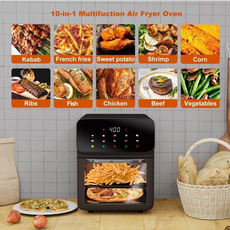Bluebow Air Fryer 12QT Convection Oven With 10-in-1 Multi Function Visible Window And Touchscreen Black