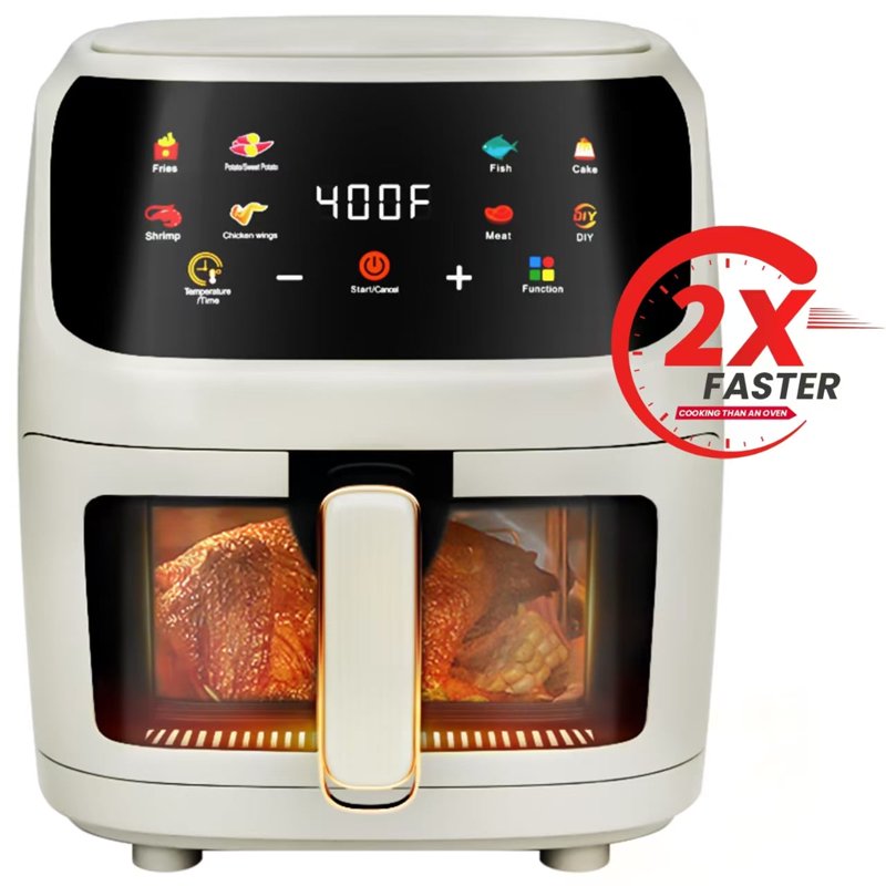 Bluebow Air Fryer Large 7.5QT 8-in-1 Digital Touchscreen Visible Cooking Window 1700W Cream White