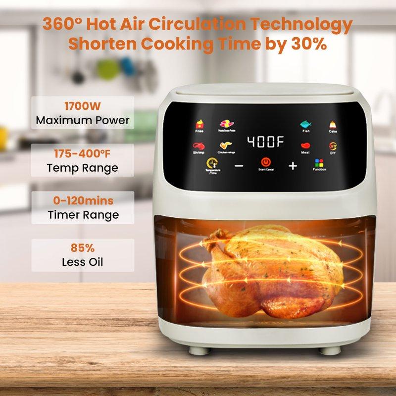 Bluebow Air Fryer Large 7.5QT 8-in-1 Digital Touchscreen Visible Cooking Window 1700W Cream White