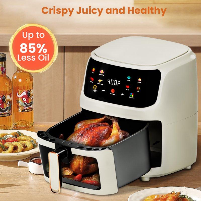 Bluebow Air Fryer Large 7.5QT 8-in-1 Digital Touchscreen Visible Cooking Window 1700W Cream White