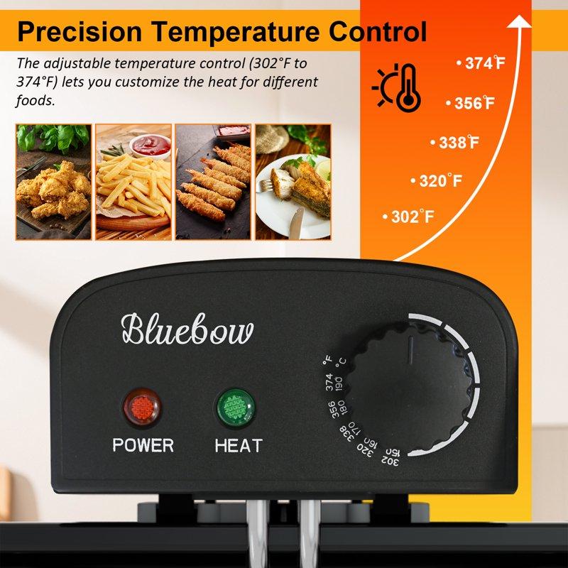 Bluebow Electric 5.3QT Deep Fryer 1700W Immersion Fryer With 3-Baskets Adjustable Temperature Lid With Viewing Window Stainless Steel