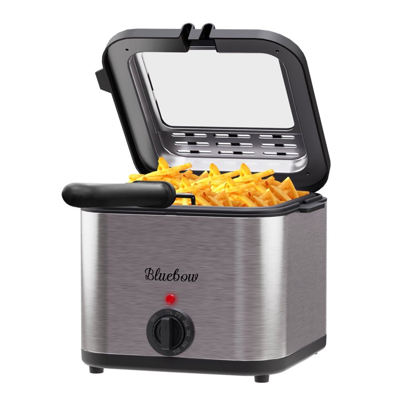 Bluebow Electric Deep Fryer 2.5 Quart Capacity Wide Viewing Window Adjustable Temperature Stainless Steel