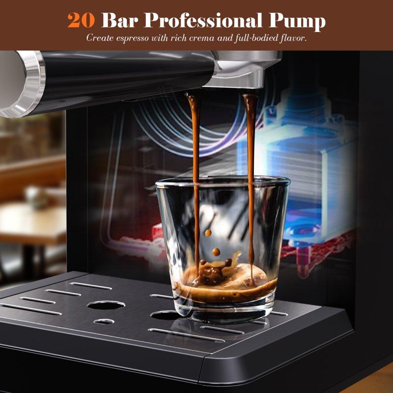 Bluebow Espresso Machine With Grinder 20Bar Semi-Automatic Coffee Maker With Milk Frother Professional Cappuccino Latte Machine For Home Office