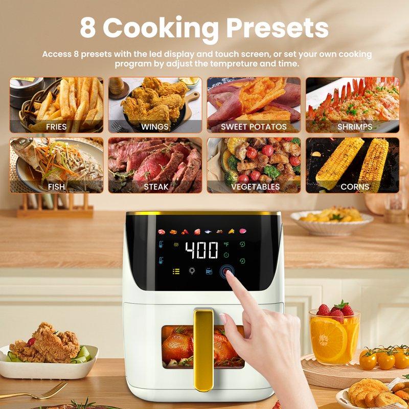 Bluebow Newest Air Fryer Large 8.5 QT White 8 In 1 Touch Screen Visible Window 1750W