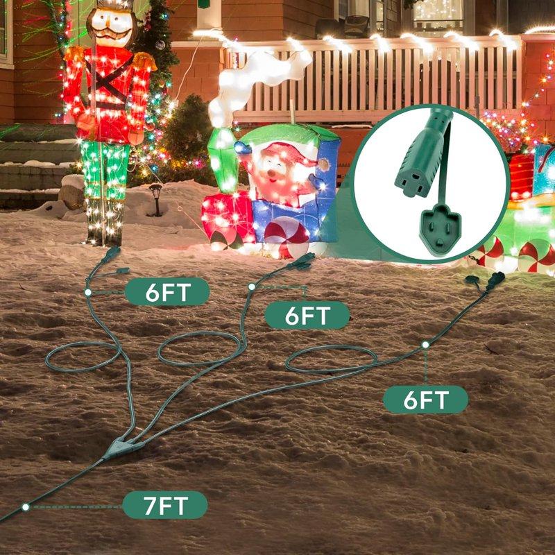 BN-LINK Outdoor Extension Cord 1 To 3 Splitter 25 Ft Power Cord Multi Grounded Outlets 16/3 SJTW Weatherproof For Lighting Landscaping & Holiday Decorations ETL Listed