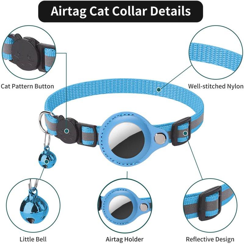 Bobasndm Cat Collar For Airtag Tracker Reflective GPS Cat Collar With Luminous Holder Cat Tracker Collars With Safety Elastic Band For Cats Kittens And Puppies 9-13 Inch