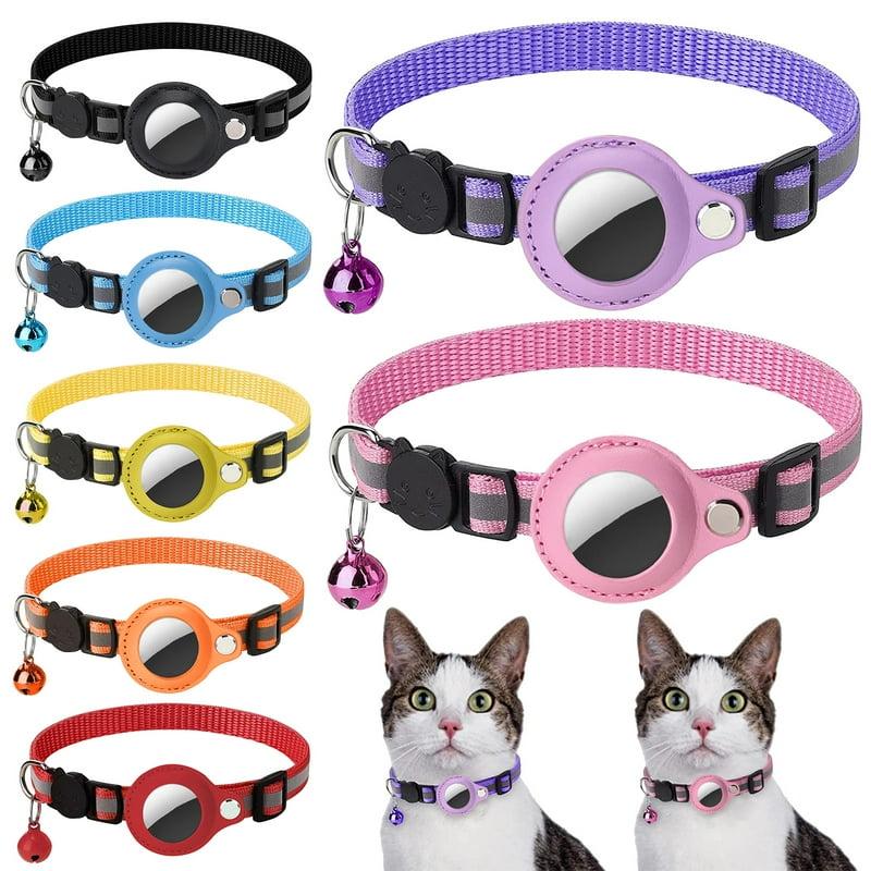 Bobasndm Cat Collar for Airtag Tracker Reflective GPS Cat Collar with Luminous Holder Cat Tracker Collars with Safety Elastic Band for Cats Kittens and Puppies 9-13 Inch