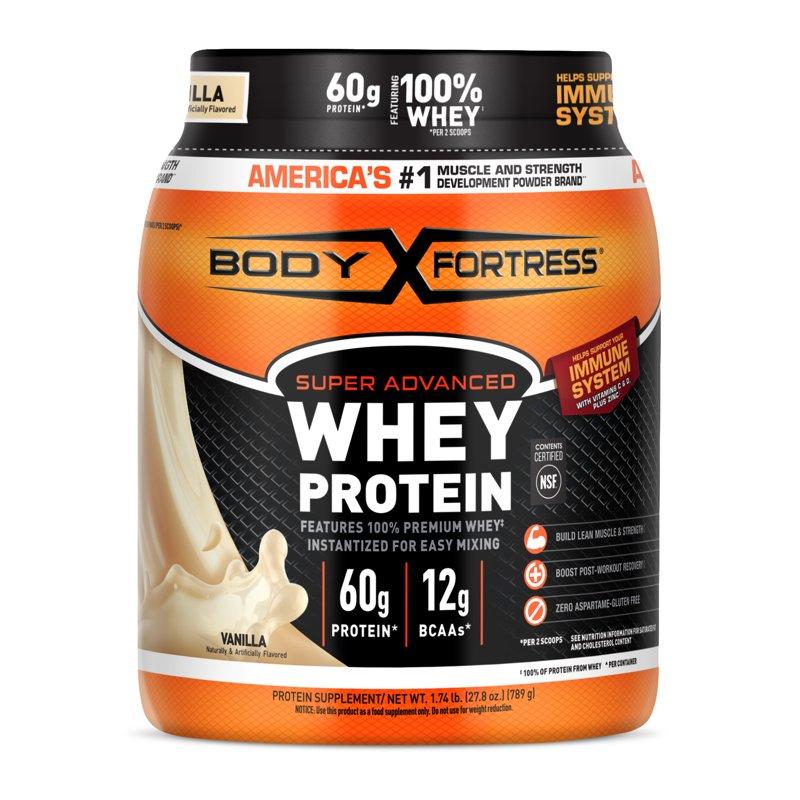 Body Fortress Super Advanced 100% Premium Whey Protein Powder Vanilla 1.74lbs (Packaging May Vary)