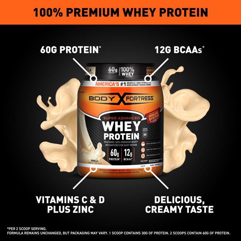 Body Fortress Super Advanced 100% Premium Whey Protein Powder Vanilla 1.74lbs (Packaging May Vary)