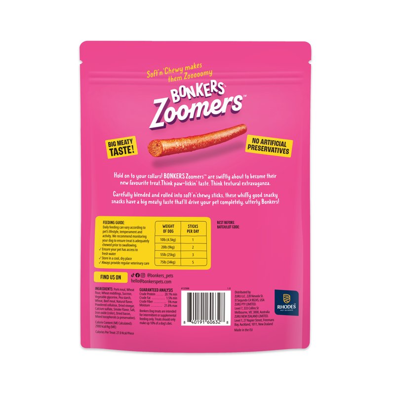 BONKERS Zoomers Dog Treats Smoky Bacon Flavor Soft & Chewy Dog Snacks Treats For Dogs 22 Oz Bag
