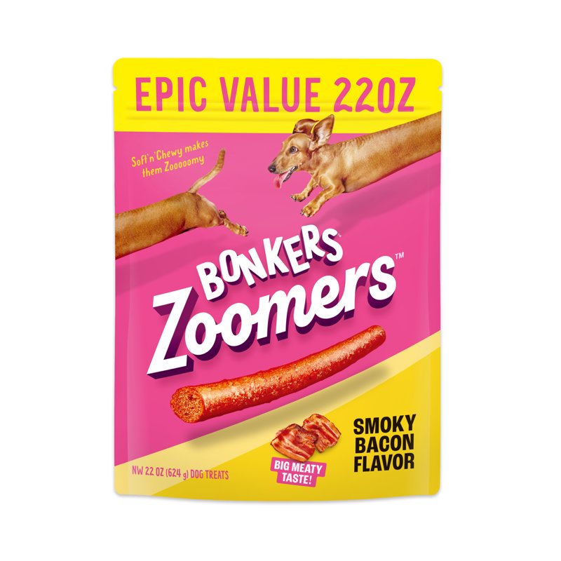 BONKERS Zoomers Dog Treats Smoky Bacon Flavor Soft & Chewy Dog Snacks Treats for Dogs 22 oz Bag