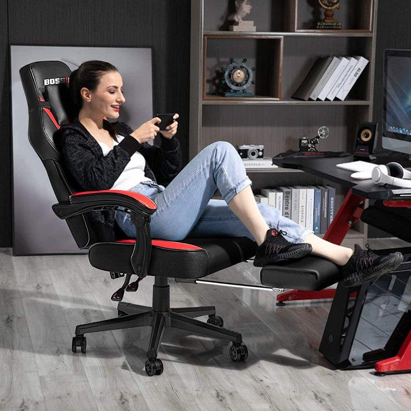 Bossin Gaming Chairs With Footrest Massage Leather Game Chair For Adults Big And Tall Gamer Chair With Headrest And Lumbar Support