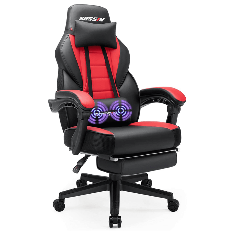 Bossin Gaming Chairs with Footrest Massage Leather Game Chair for Adults Big and Tall Gamer Chair with Headrest and Lumbar Support