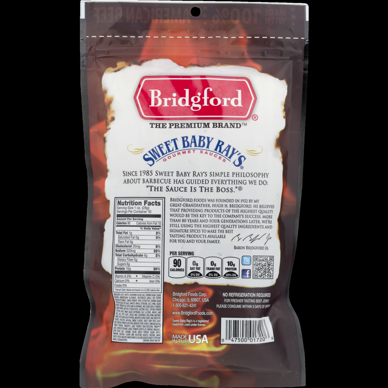 Bridgford 100% Beef Sweet Baby Ray's Sweet Teriyaki Beef Jerky 10oz Resealable Bag