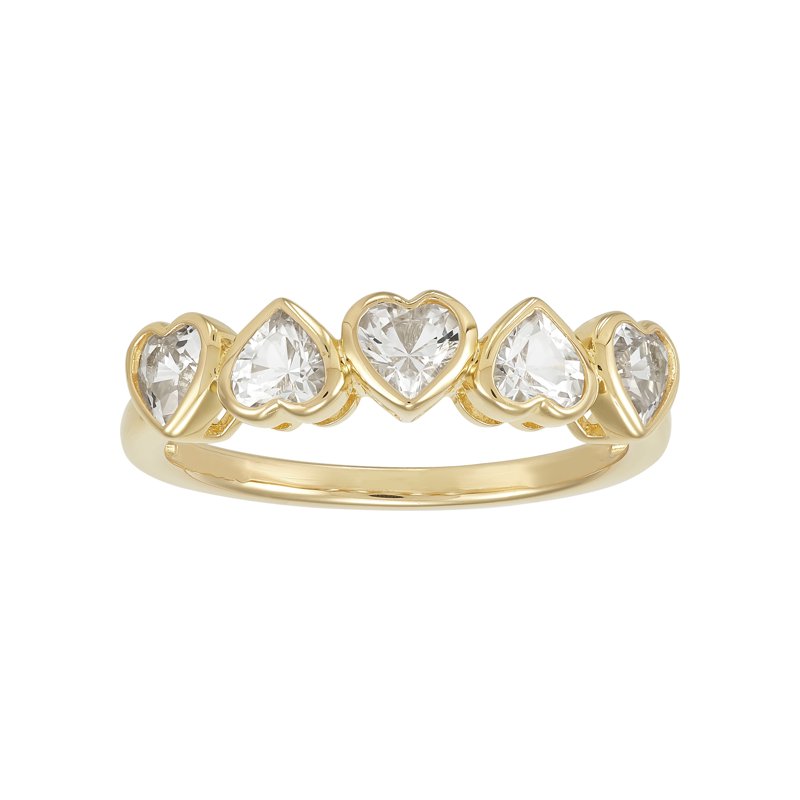Brilliance Fine Jewelry Created White Sapphire Heart Band in Sterling Silver 14k Gold Plated Size 7