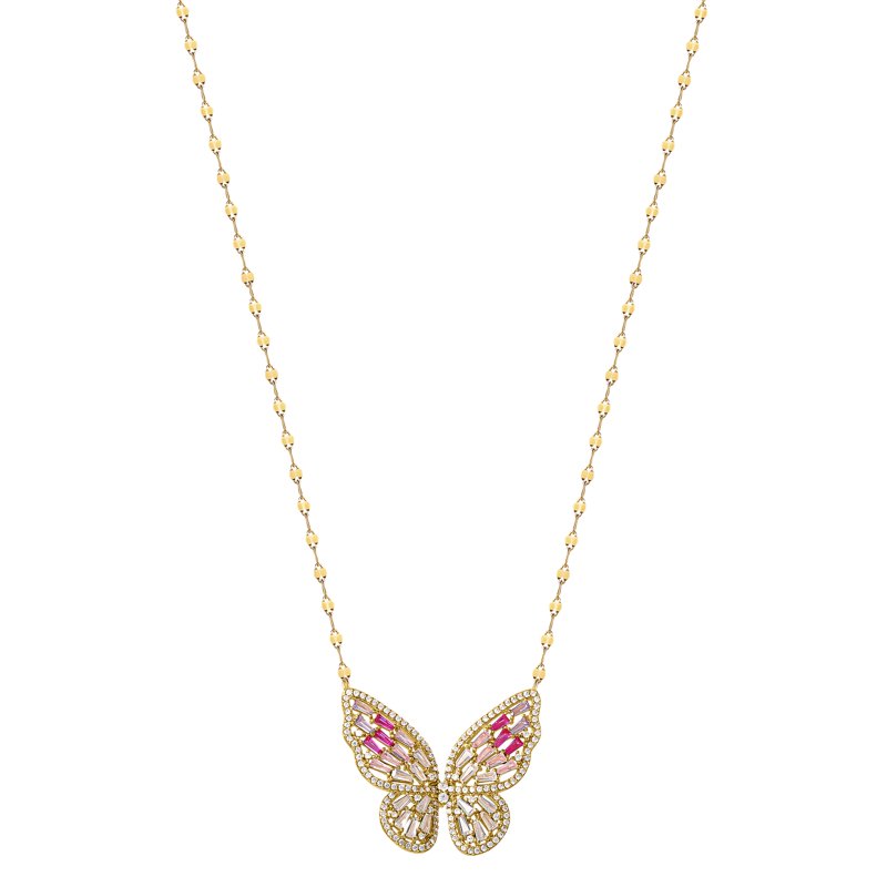 Brilliance Women's Jewelry Gold Plated Sterling Silver CZ Butterfly Necklace