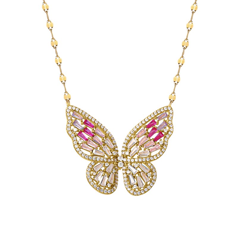Brilliance Women's Jewelry Gold Plated Sterling Silver CZ Butterfly Necklace