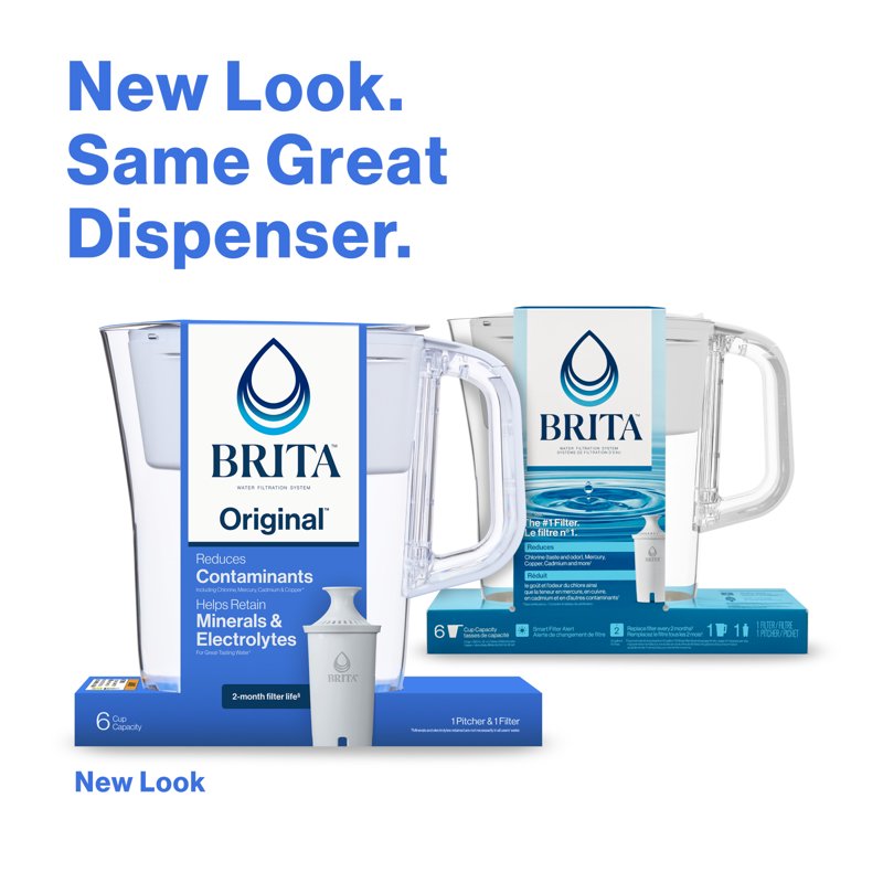 Brita Small 6 Cup Bright White Denali Water Filter Pitcher With 1 Brita Standard Filter