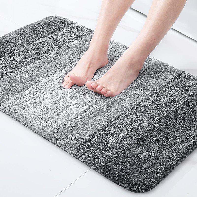 Buganda Microfiber Bathroom Rugs 16"x24" Grey Luxury Extra Soft and Absorbent Bath Mat Non-Slip Plush Bath Carpet