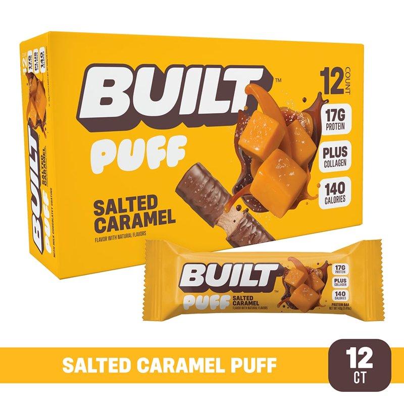 BUILT Bar Puff Protein Bars Salted Caramel Puff High Protein Collagen Gluten Free 12 Count