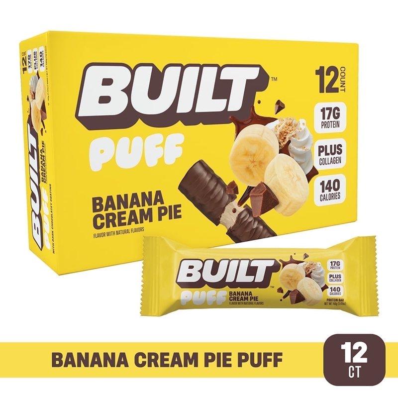 BUILT Bar Puff Protein Snack Bars Banana Cream Pie 17g Protein Collagen Gluten Free 12 Count