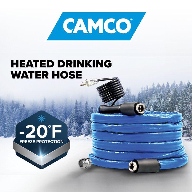 Camco 25-Foot Heated Water Hose For RV - Drinking Water Safe - Blue (22911)
