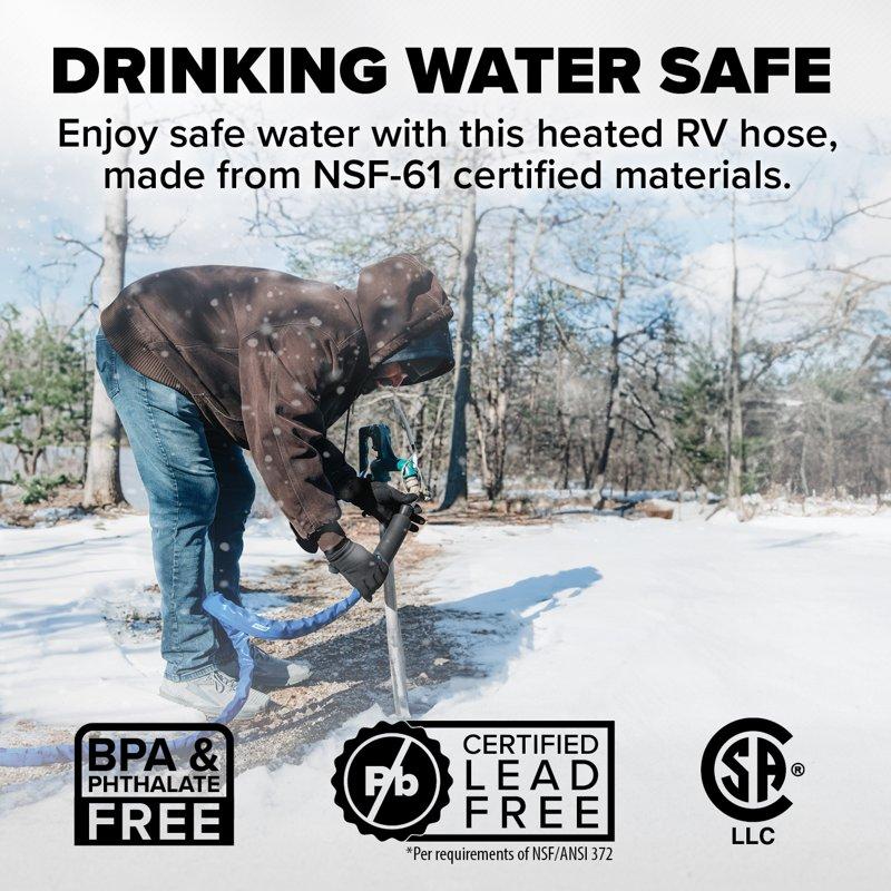 Camco 25-Foot Heated Water Hose For RV - Drinking Water Safe - Blue (22911)