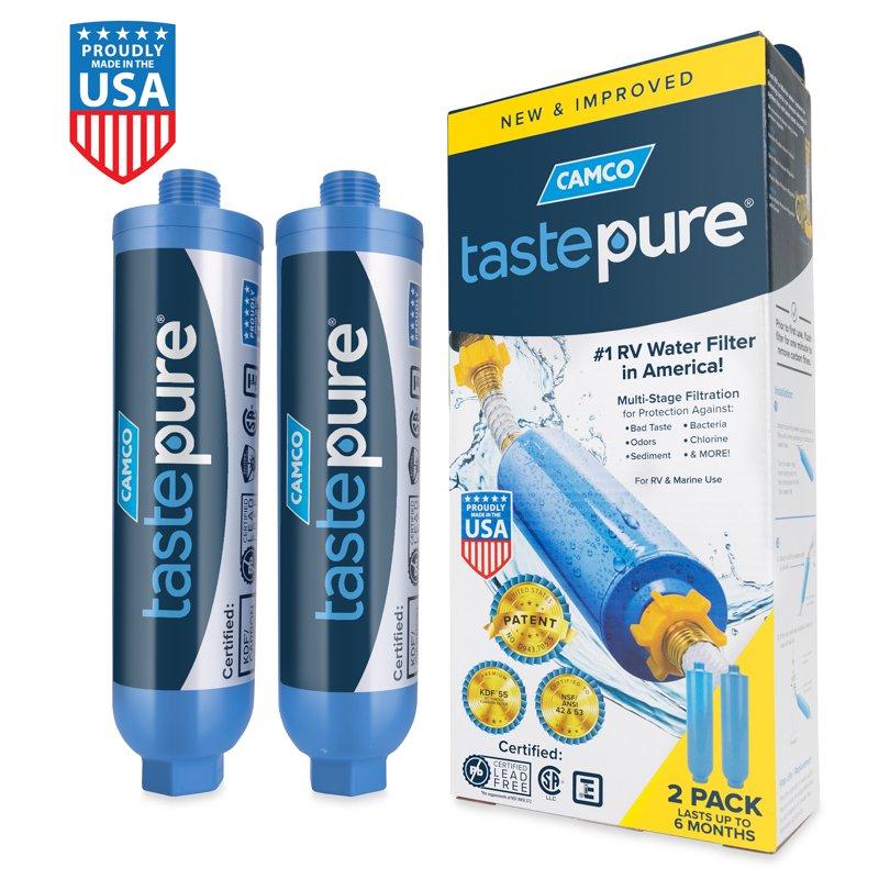 Camco Tastepure RV Water Filter 6-Step Water Filtration - 2-Pack Blue (40045)