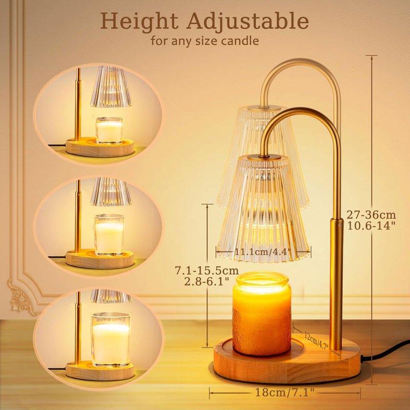 Candle Warmer Lamp With Timer Dimmable Adjustable Height - Electric Top Down Melting For All Jar Candles - Home Decor Wax Melter Light In Amber (Includes 2 Halogen Bulbs)