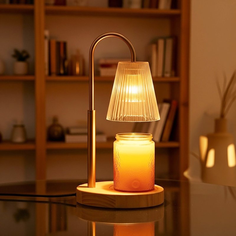 Candle Warmer Lamp with Timer Dimmable Adjustable Height - Electric Top Down Melting for All Jar Candles - Home Decor Wax Melter Light in Amber (Includes 2 Halogen Bulbs)