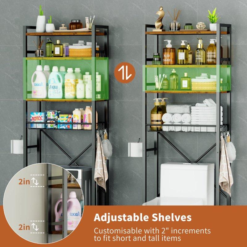 Capri Over The Toilet Storage Shelf 4-Tier Freestanding Bathroom Organizers And Storage Above Toilet Space Saver Rack With Adjustable Shelves Toilet Paper Holder And 9-Hooks Rustic Brown