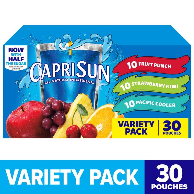 Capri Sun Variety Pack with Fruit Punch Strawberry Kiwi & Pacific Cooler Juice Box Pouches 30 Ct Box 6 fl oz Pouches Liquids