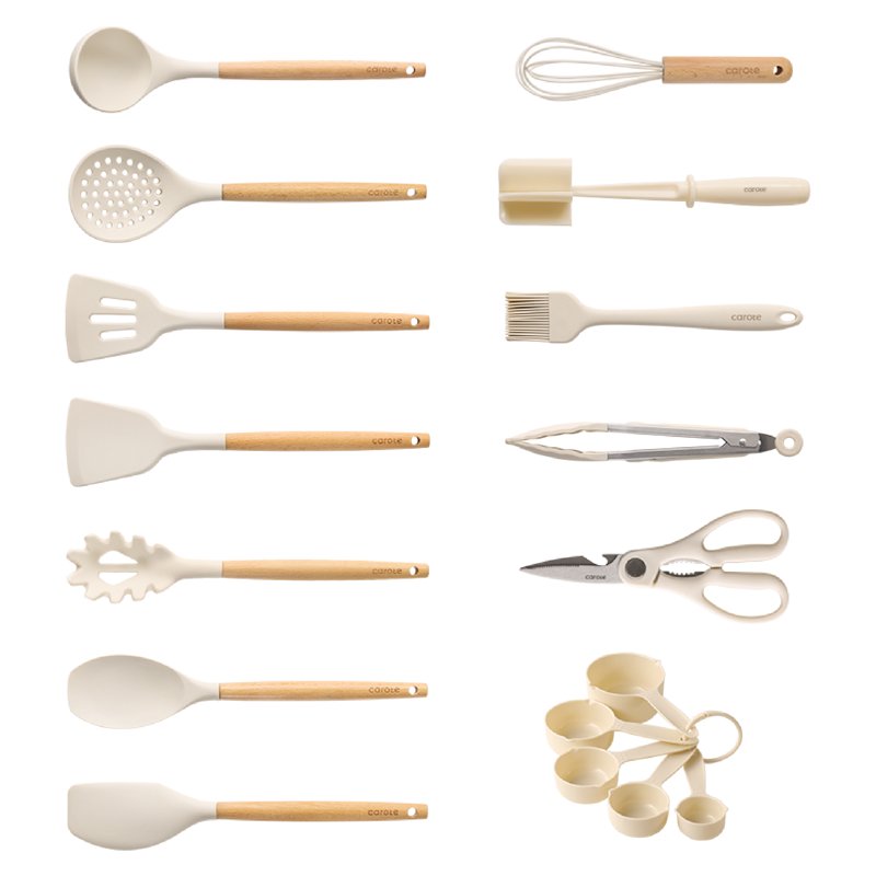Carote 17-Piece Silicone and Wood Cooking Utensil Set Heat-Resistant Safe for Nonstick Cookware
