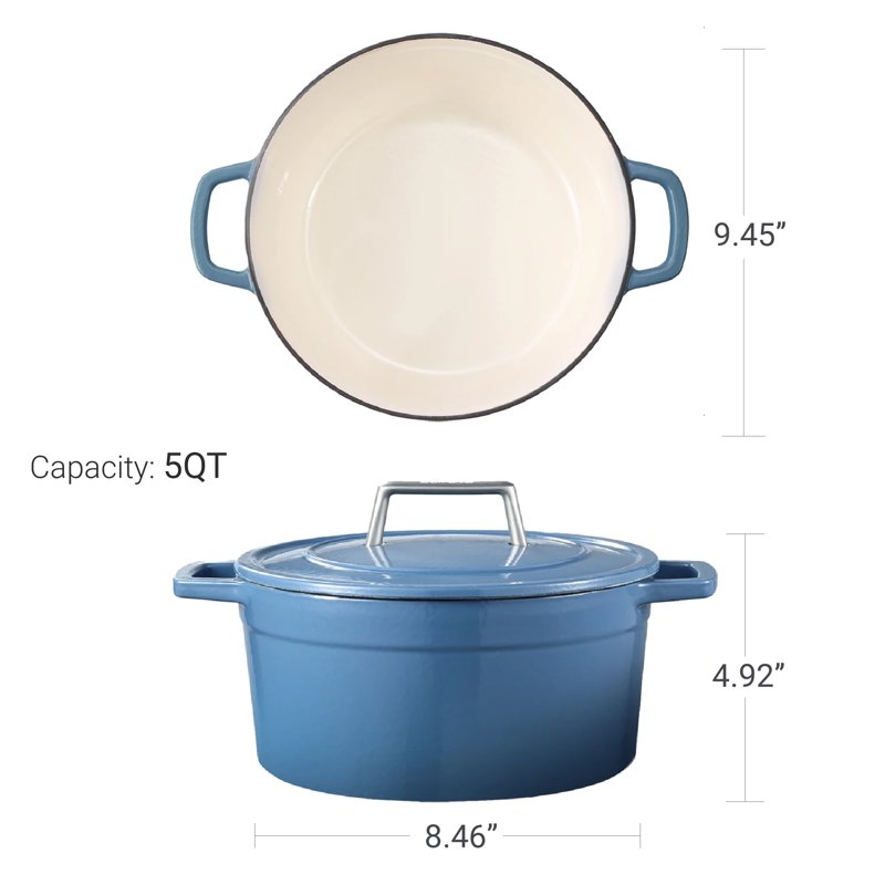 Carote 5QT Enamel Cast Iron Dutch Oven Pot For Sourdough Bread Stew Roast Easy Cleaning Bluestone