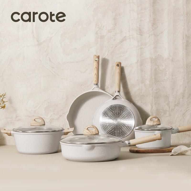 Carote Nonstick Cookware Set 21-Piece Kitchen Pots And Pans Set Stay-Cool Handles Induction Compatible Cookware Set For RV And Camping Beige